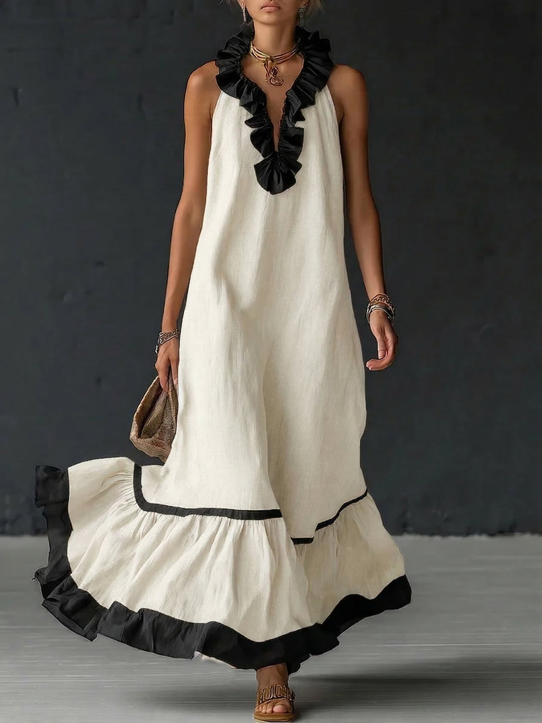 Celestine | Maxi vestido con volantes y diseño color block