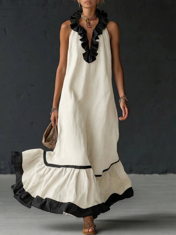 Celestine | Maxi vestido con volantes y diseño color block