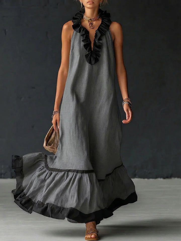 Celestine | Maxi vestido con volantes y diseño color block