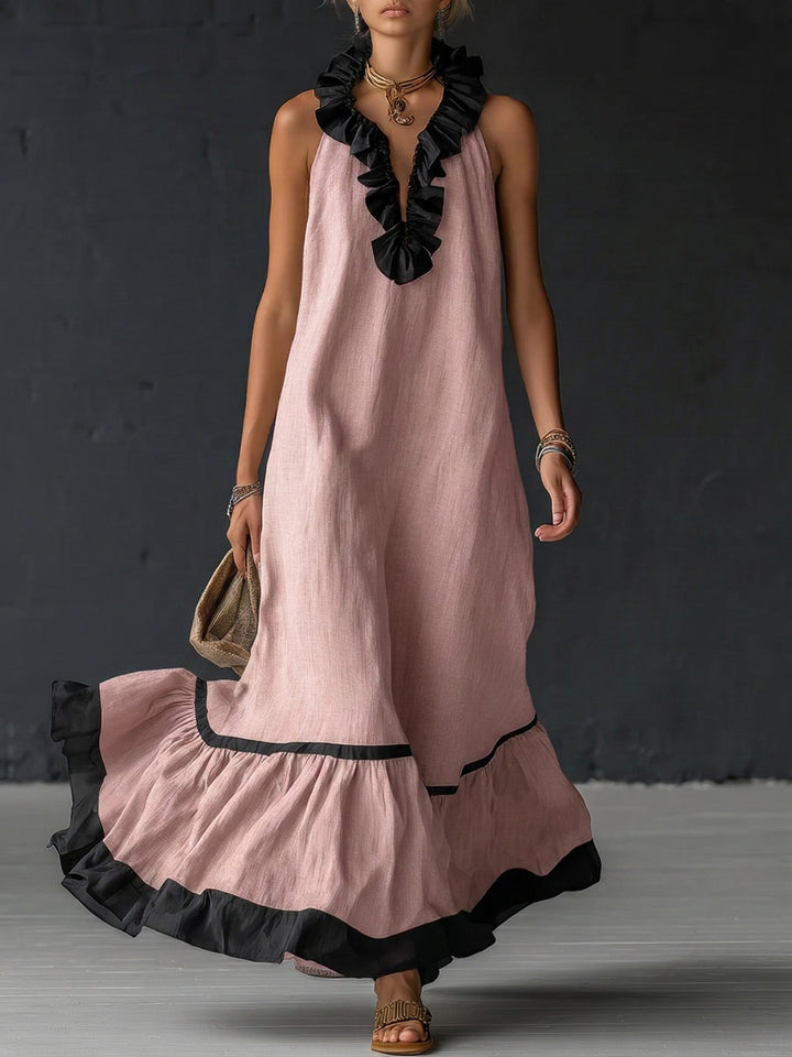 Celestine | Maxi vestido con volantes y diseño color block