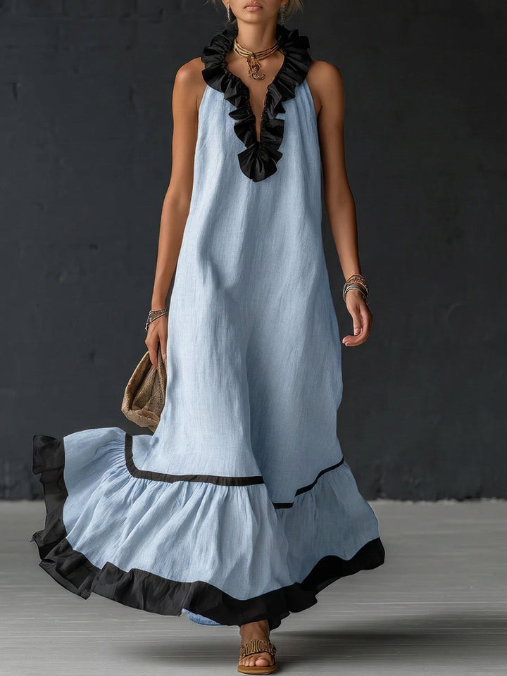 Celestine | Maxi vestido con volantes y diseño color block