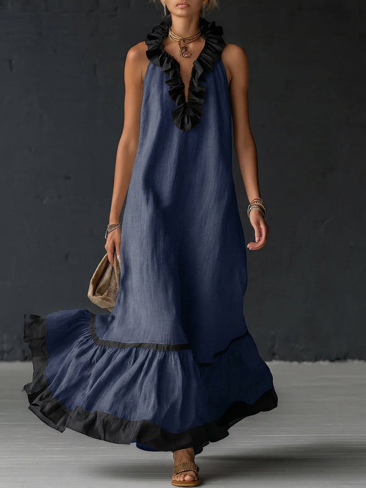 Celestine | Maxi vestido con volantes y diseño color block