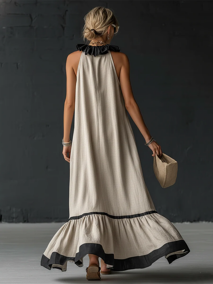 Celestine | Maxi vestido con volantes y diseño color block