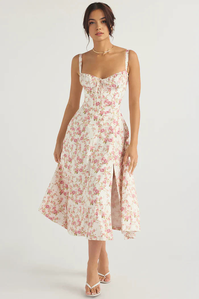AURORA - VESTIDO MIDI CON CORSÉ Y CORDONES