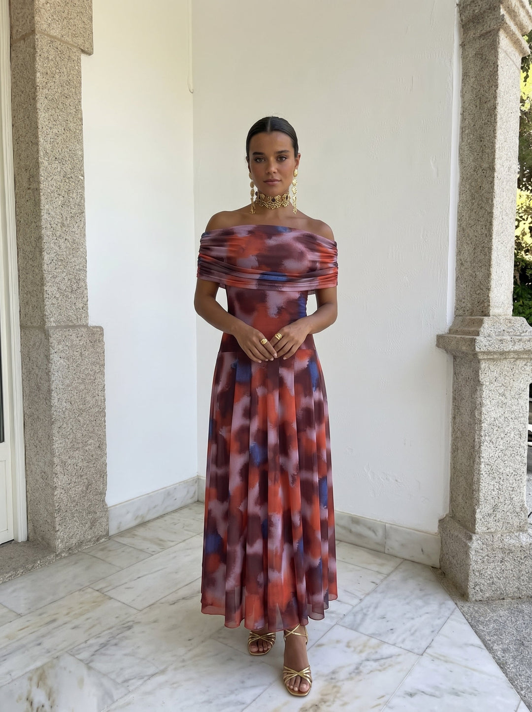 Vestido Rojo Toledo con Estampado