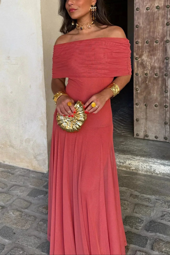 Vestido Largo Plisado de Un Solo Hombro