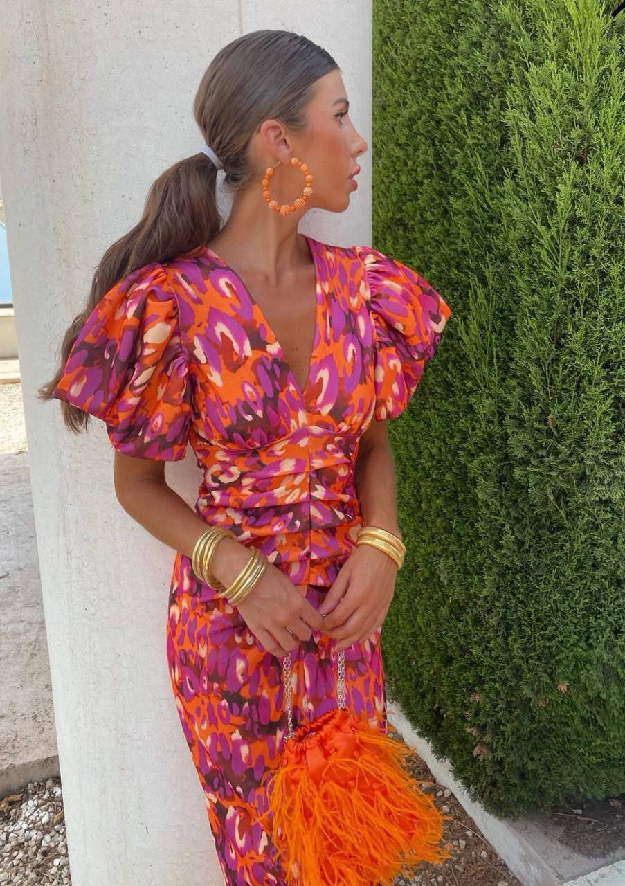 Carla | Vestido Midi de Mangas Abullonadas