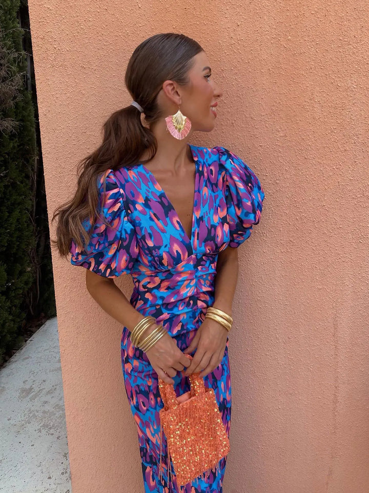 Carla | Vestido Midi de Mangas Abullonadas