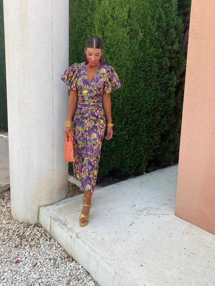 Carla | Vestido Midi de Mangas Abullonadas