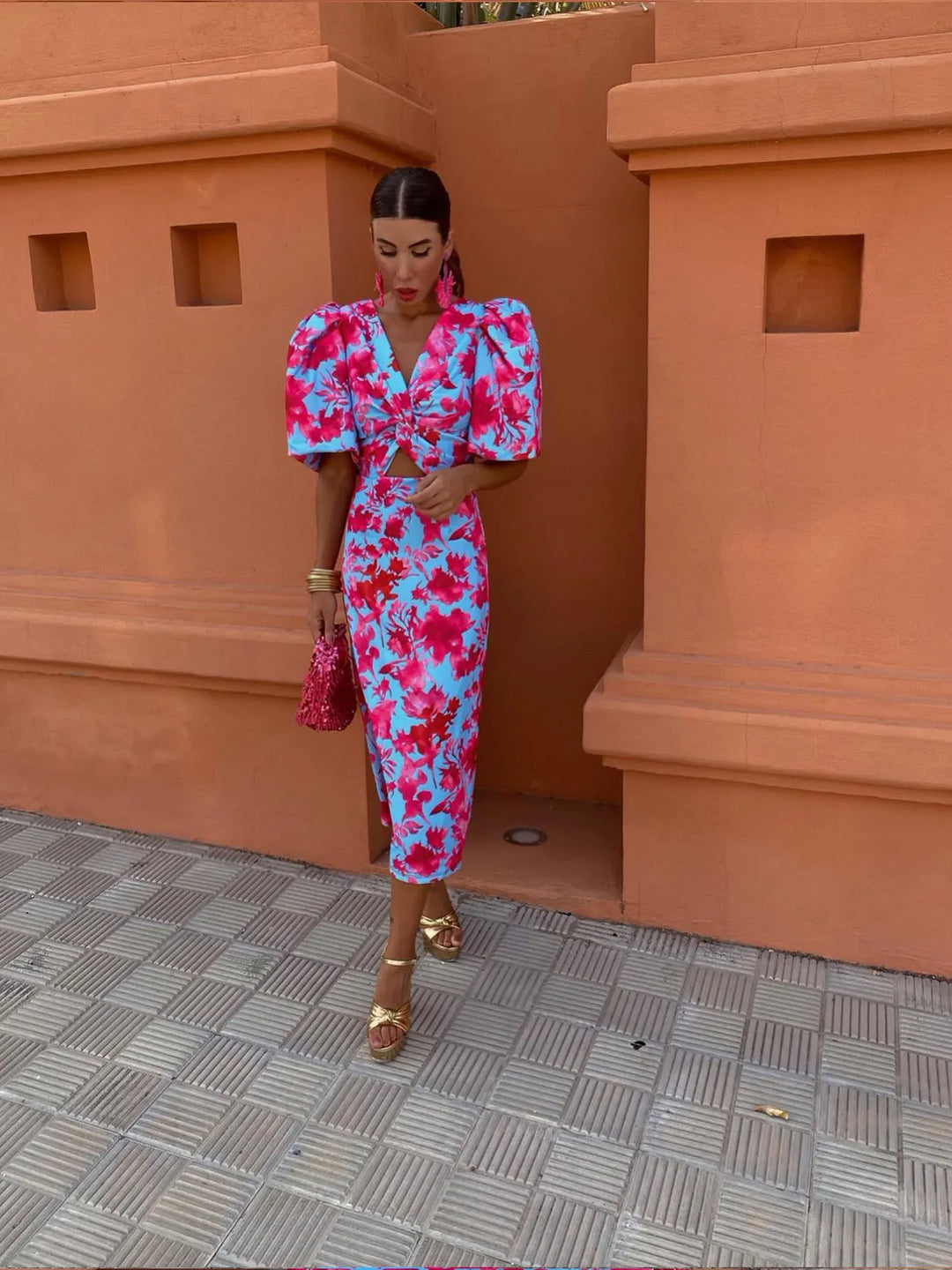 Carla | Vestido Midi de Mangas Abullonadas