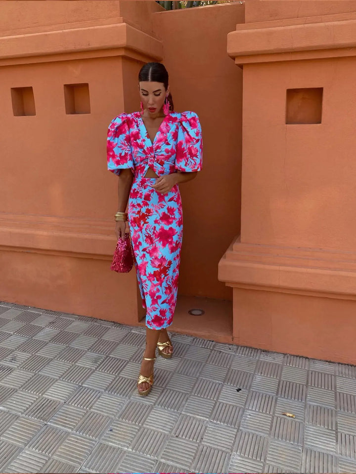 Carla | Vestido Midi de Mangas Abullonadas