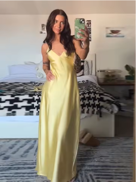 Nikka - Vestido maxi largo de satén