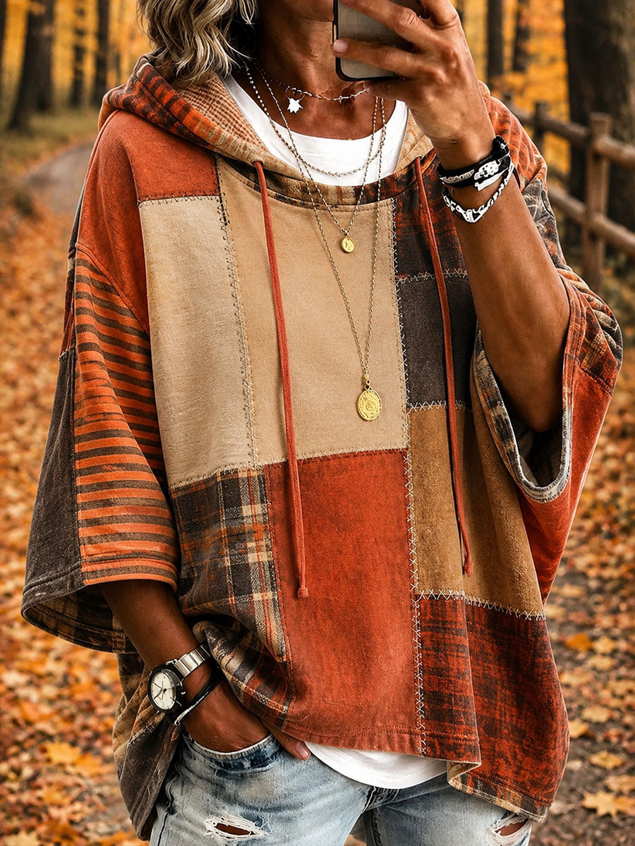 Sudadera con capucha de patchwork artístico para mujer