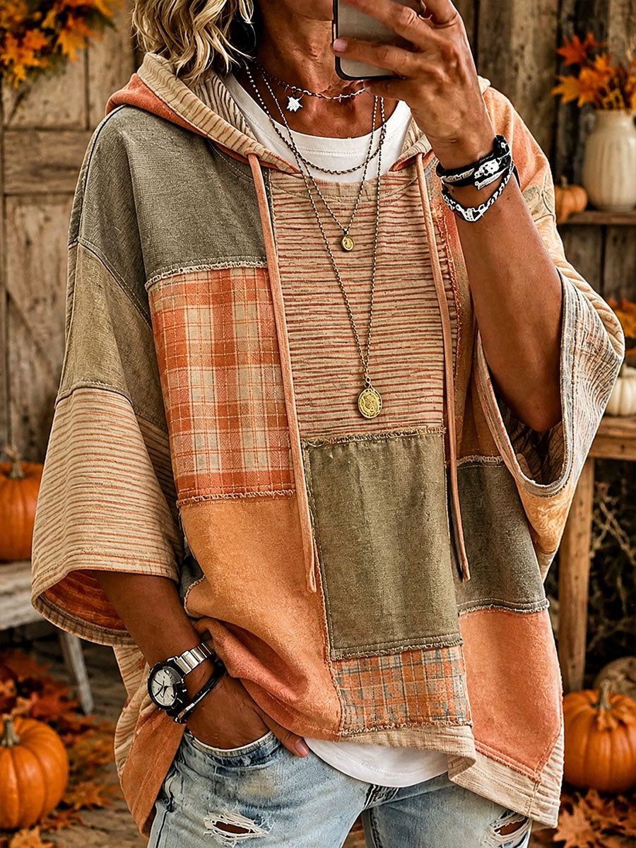Sudadera con capucha para mujer de otoño con patchwork artístico