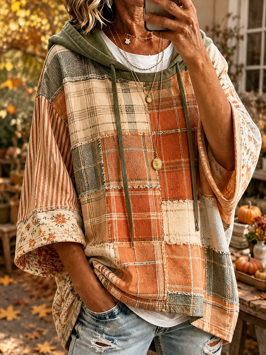 Sudadera con capucha para mujer de patchwork otoñal