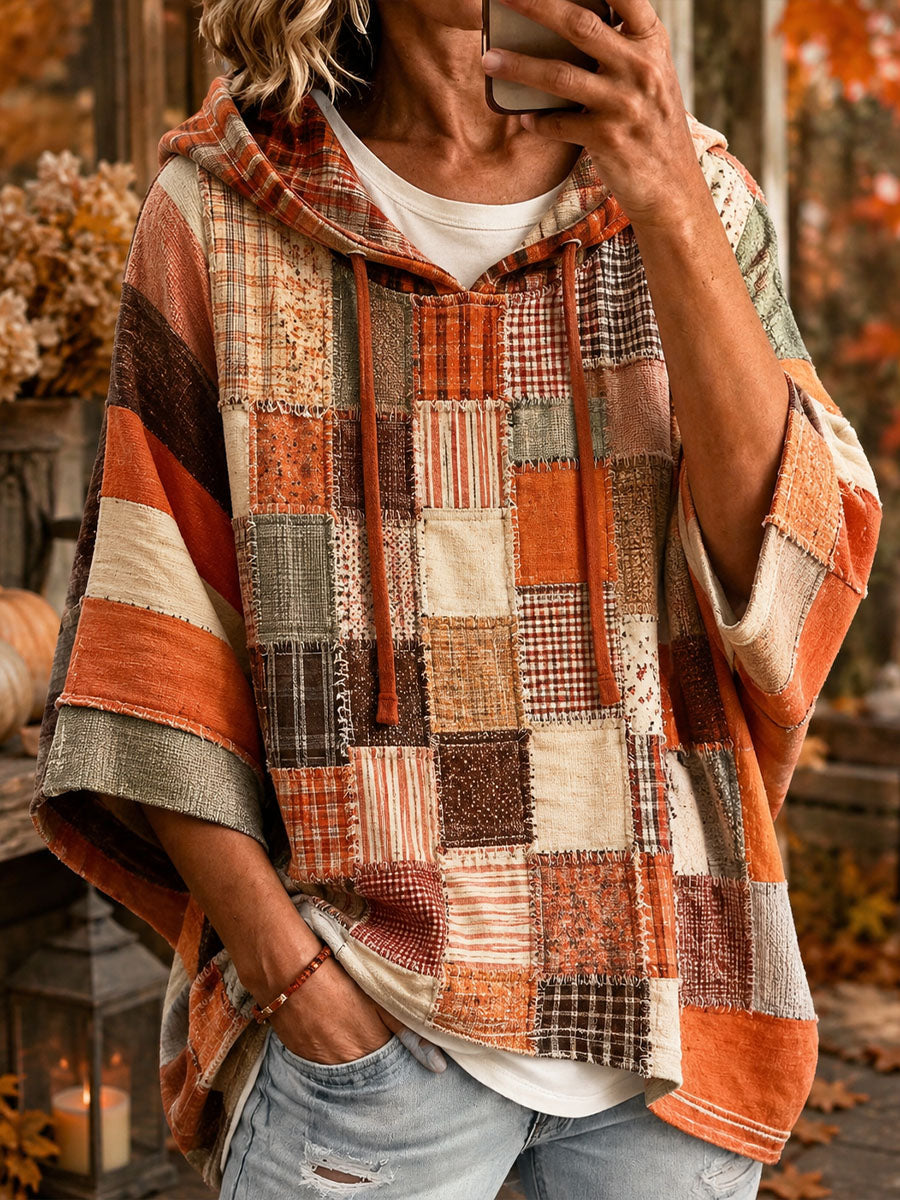 Sudadera con capucha de patchwork artístico para mujer