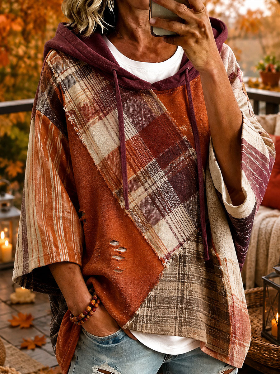 Sudadera con capucha para mujer de patchwork otoñal