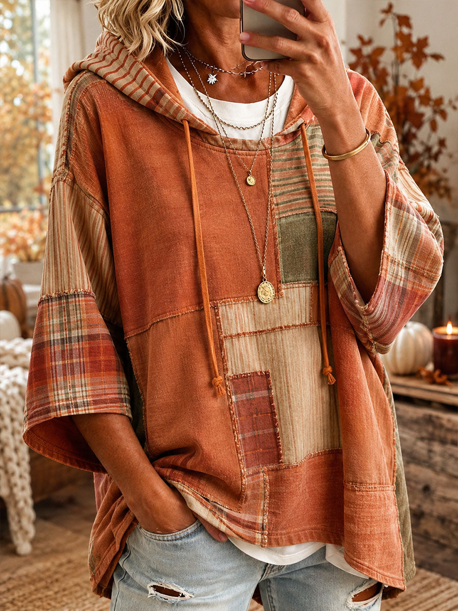 Sudadera con capucha para mujer de patchwork artístico otoñal