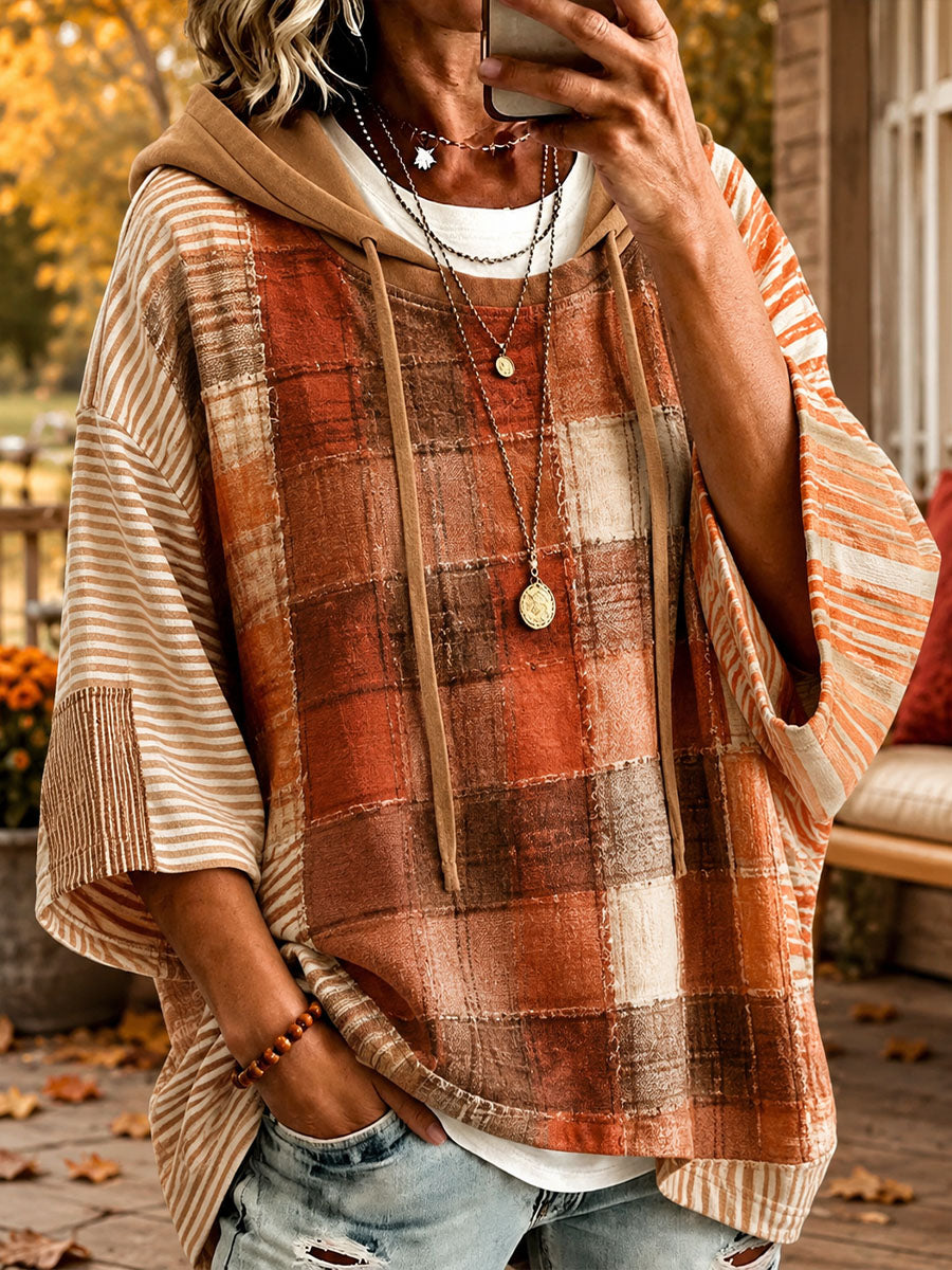 Sudadera con capucha de patchwork artístico para mujer en otoño