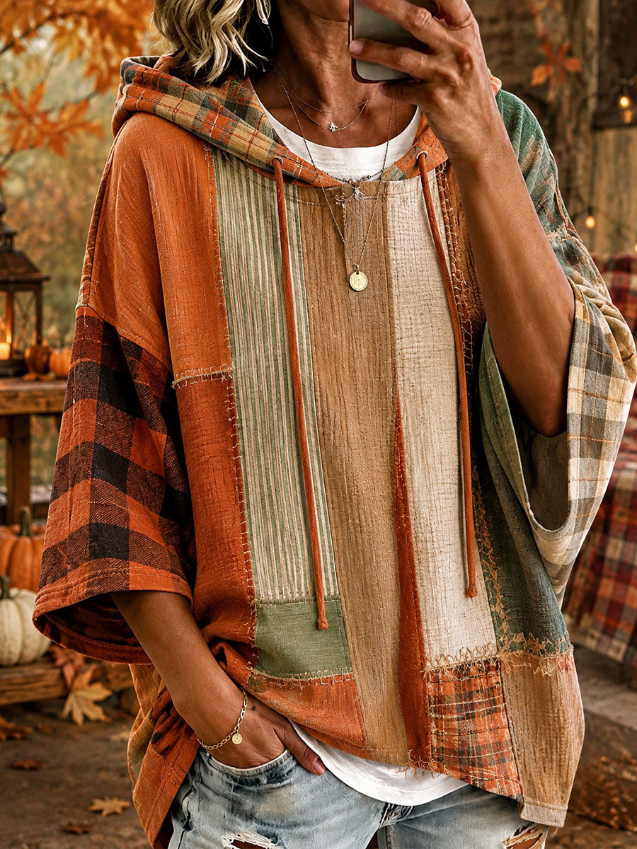 Sudadera con capucha para mujer de patchwork otoñal