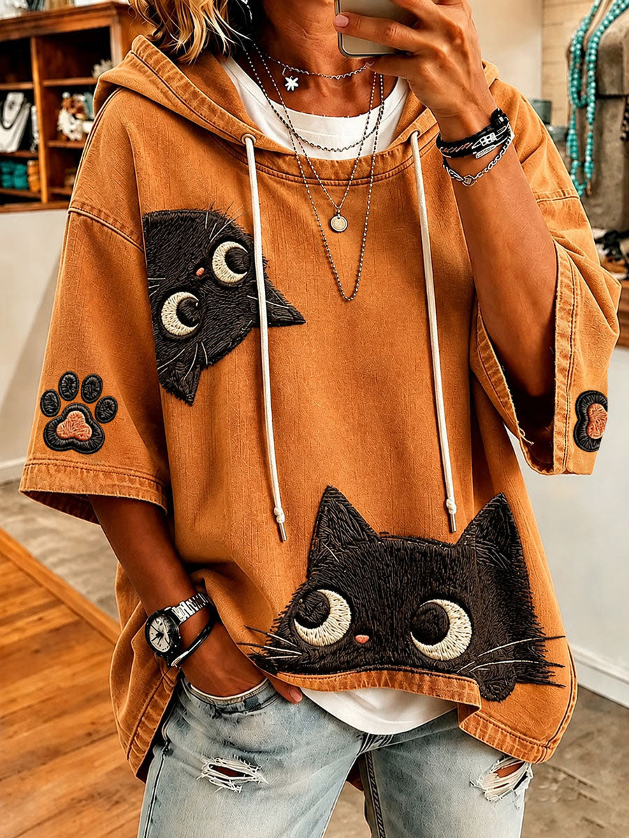 Sudadera con capucha para mujer de otoño con diseño de gato