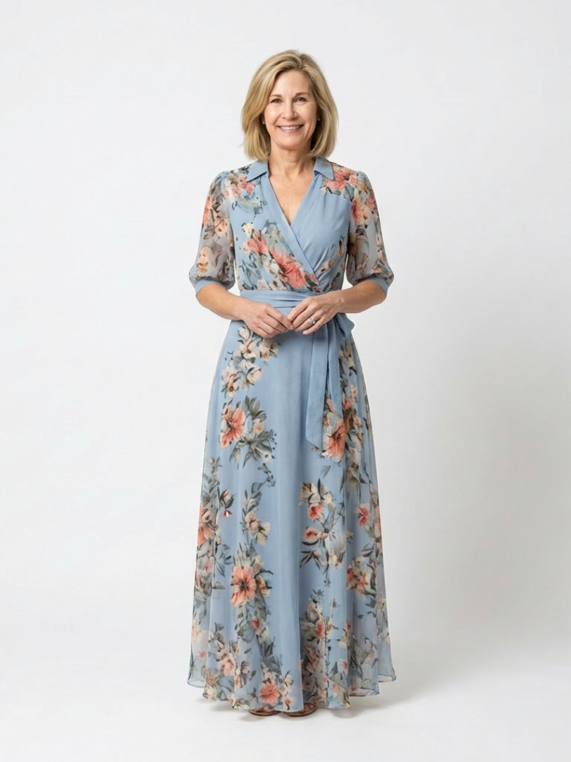 Elowen | Vestido Largo con Escote en V y Diseño Floral