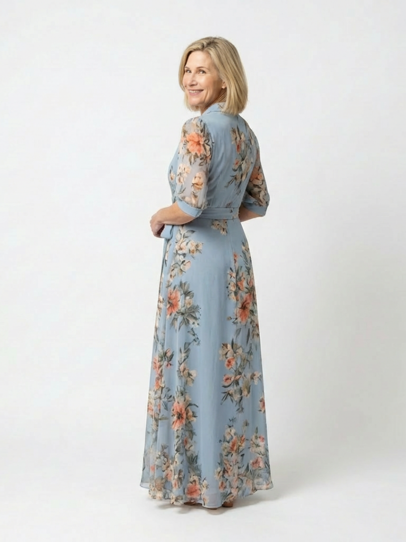 Elowen | Vestido Largo con Escote en V y Diseño Floral