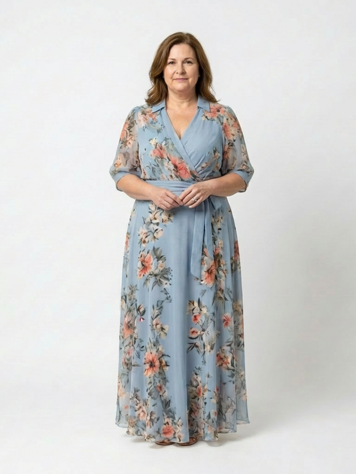 Elowen | Vestido Largo con Escote en V y Diseño Floral