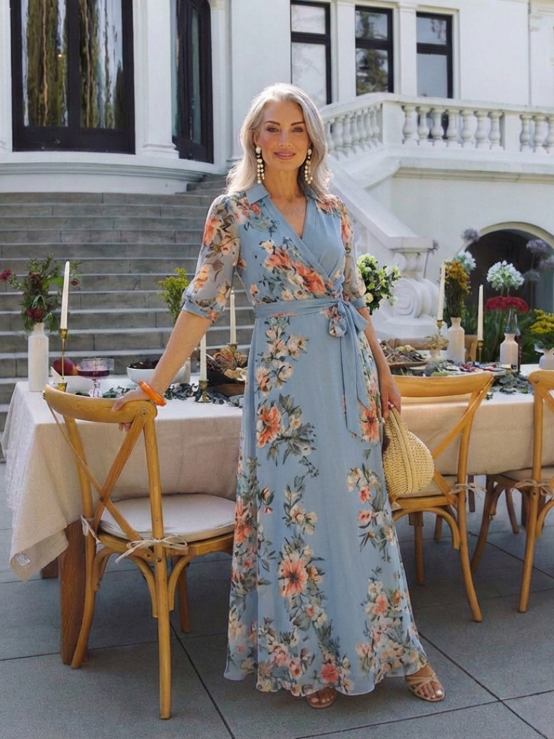 Elowen | Vestido Largo con Escote en V y Diseño Floral
