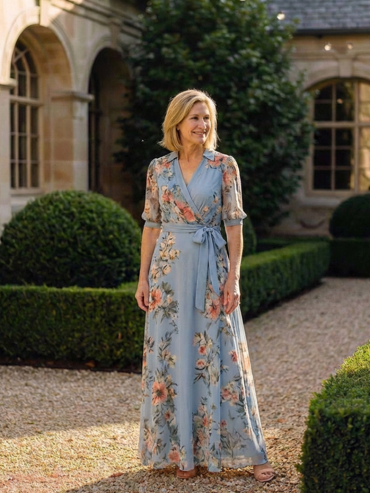 Elowen | Vestido Largo con Escote en V y Diseño Floral