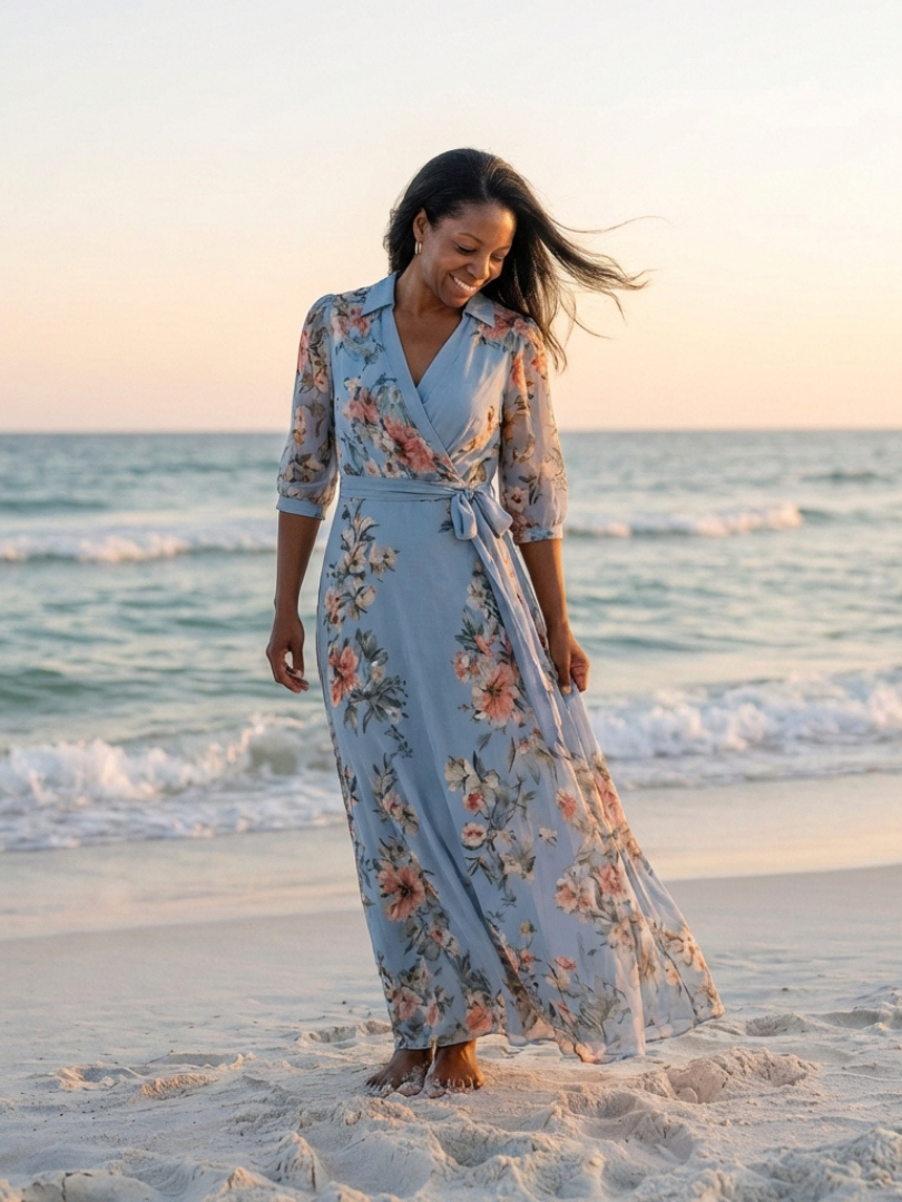 Elowen | Vestido Largo con Escote en V y Diseño Floral