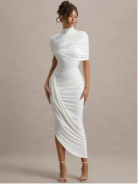 Taylor - Vestido Maxi Asimétrico con Capa Envolvente