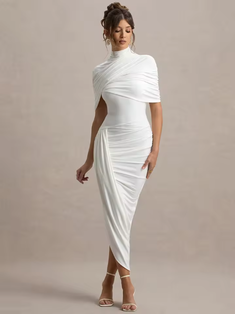 Taylor - Vestido Maxi Asimétrico con Capa Envolvente