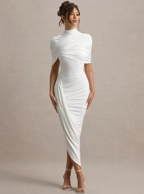 Taylor - Vestido Maxi Asimétrico con Capa Envolvente