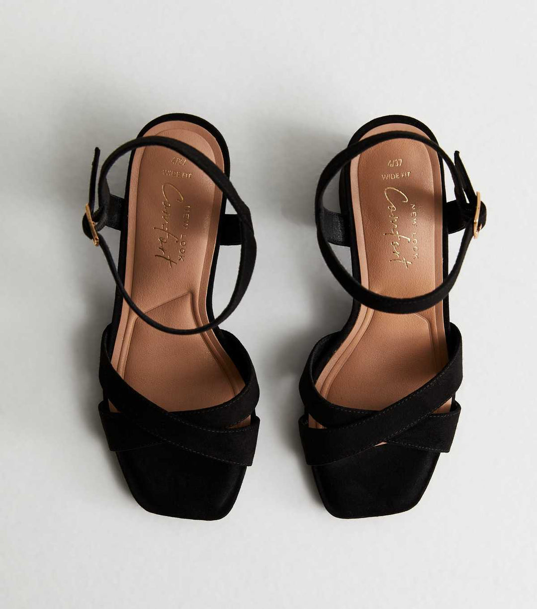 Sandalias de Tacón Bloque de Suede Negro de Dos Partes con Ajuste Amplio | New Look