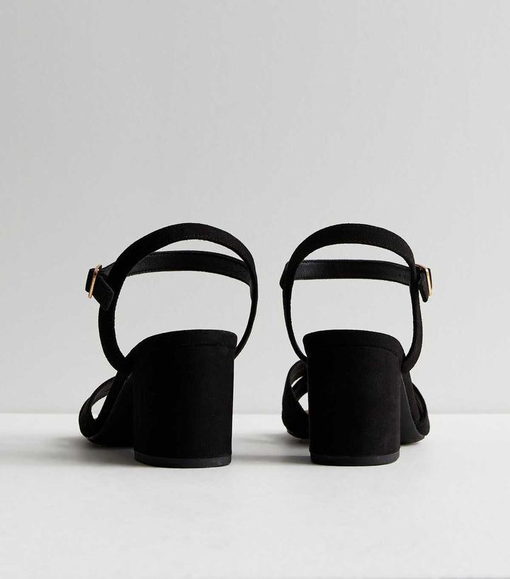 Sandalias de Tacón Bloque de Suede Negro de Dos Partes con Ajuste Amplio | New Look
