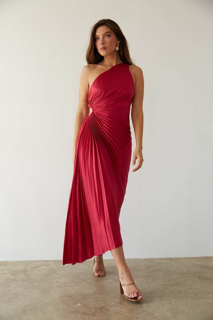 Sylviana - Vestido midi plisado de un solo hombro