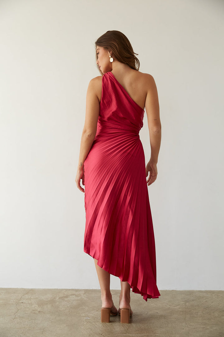 Sylviana - Vestido midi plisado de un solo hombro